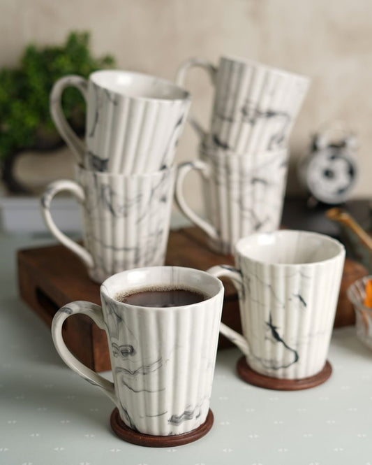 Italian Shaped Lined Ceramic Mugs | Set Of 6 | 350 Ml