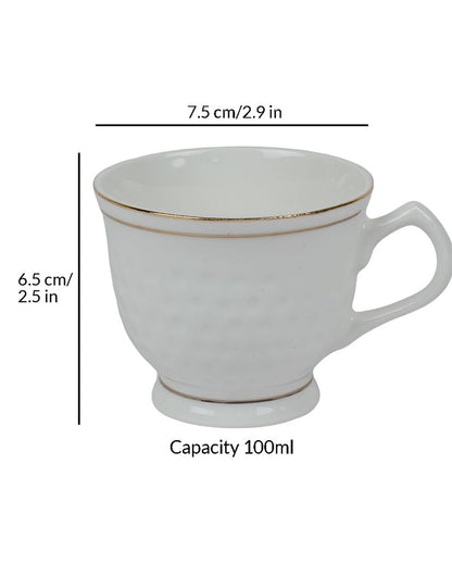 White Golden Line Embossed Bone China Tea Set | Set Of 15 Pcs