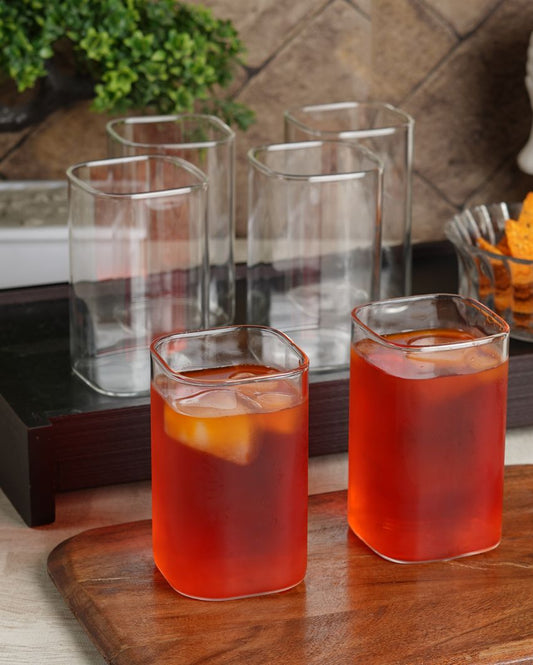 Small Square Shaped Water Juice Glasses | Set Of 6 | 260 Ml