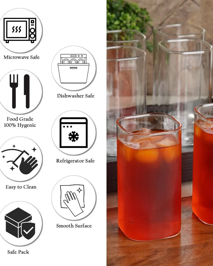 Square Shaped Water Juice Glasses | Set Of 6 | 260 Ml