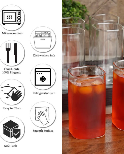 Square Shaped Water Juice Glasses | Set Of 6 | 260 Ml