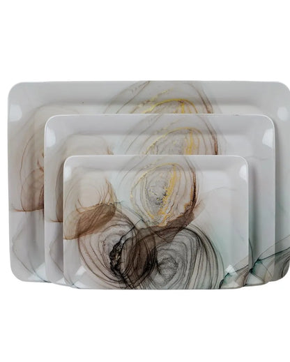 Cream Abstract Print Melamine Serving Trays | Set Of 3