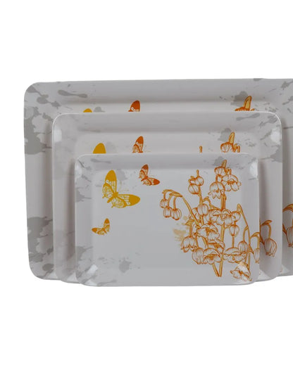 White Butterfly Print Melamine Serving Trays | Set Of 3