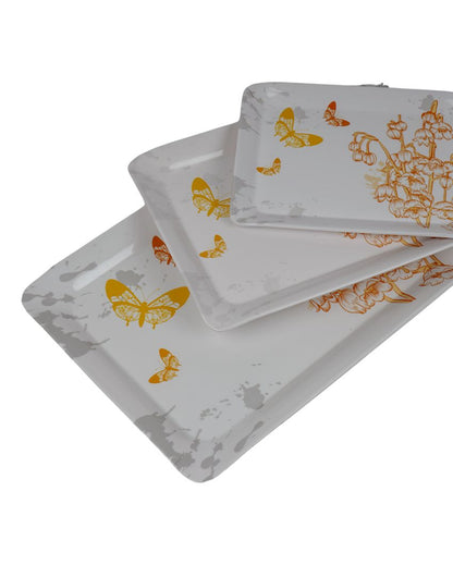 White Butterfly Print Melamine Serving Trays | Set Of 3