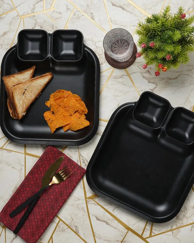 Black Melamine 3 Portion Serving Platters | Set Of 2