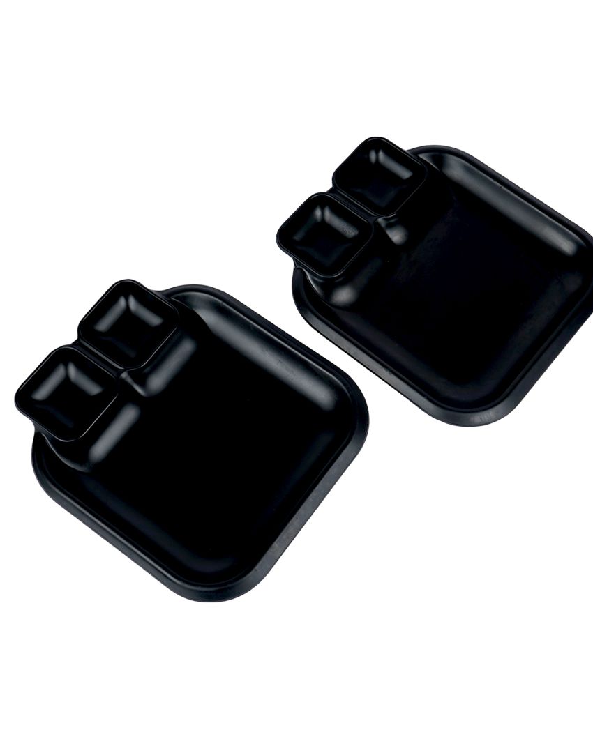 Black Melamine 3 Portion Serving Platters | Set Of 2