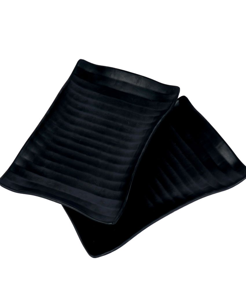 Black Rectangular Lined Designed Serving Platters | Set Of 2