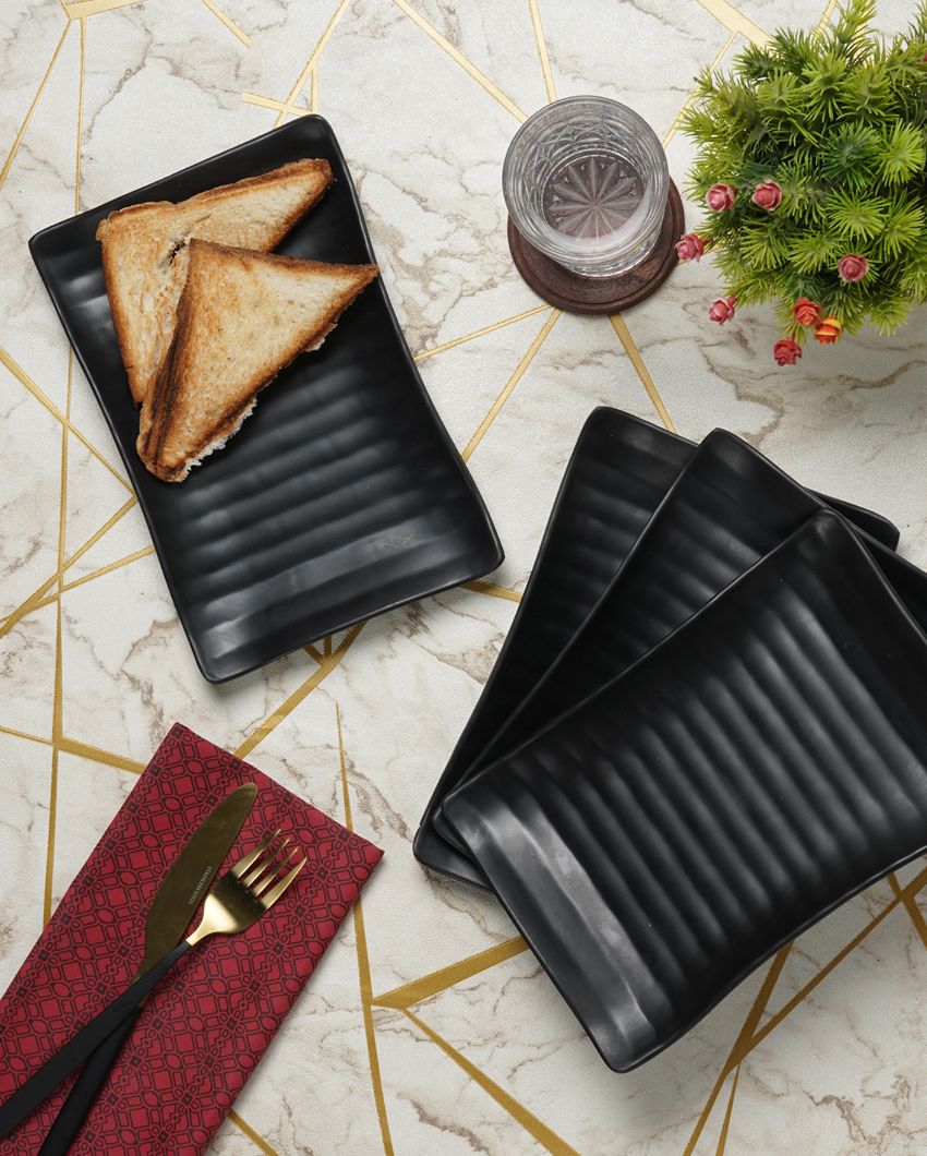 Black Rectangular Lined Designed Serving Platters | Set Of 4