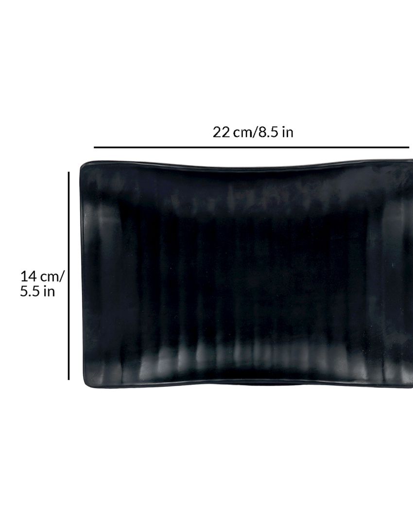 Black Rectangular Lined Designed Serving Platters | Set Of 4