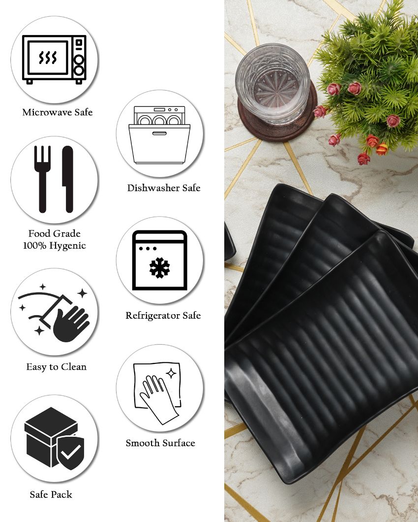 Black Rectangular Lined Designed Serving Platters | Set Of 4