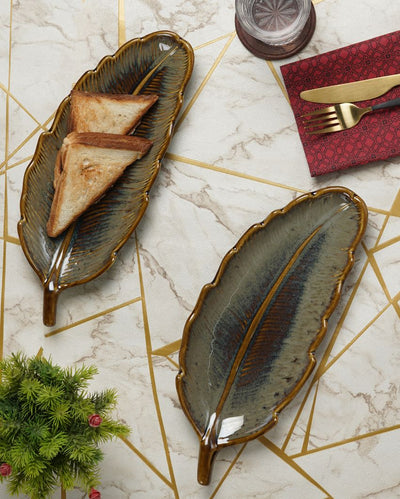 Leafy Cut Designed Creamic Serving Dish | Set Of 2