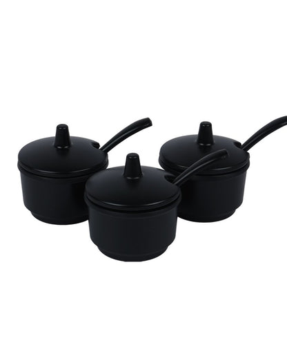 Black Melamine Jar With Spoon And Tray Set  | Set Of 7 Pcs