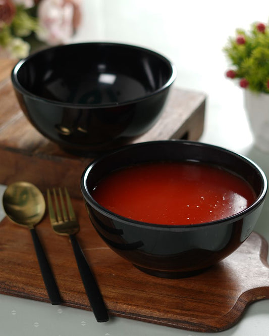 Black Coloured Melamine Serving Bowls | Set Of 2