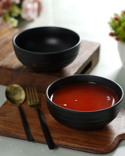 Heavy Black Ringer Shaped Melamine Serving Bowls | Set Of 2