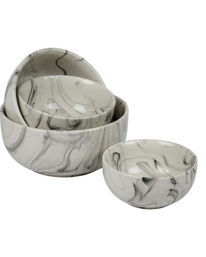 White Italian Printed Ceramic Serving Bowls | Set Of 4