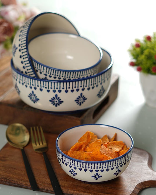 Blue Abstact Printed Ceramic Serving Bowls | Set Of 4