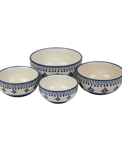 Blue Abstact Printed Ceramic Serving Bowls | Set Of 4