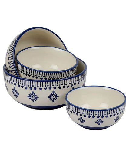 Blue Abstact Printed Ceramic Serving Bowls | Set Of 4