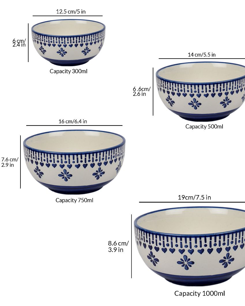 Blue Abstact Printed Ceramic Serving Bowls | Set Of 4