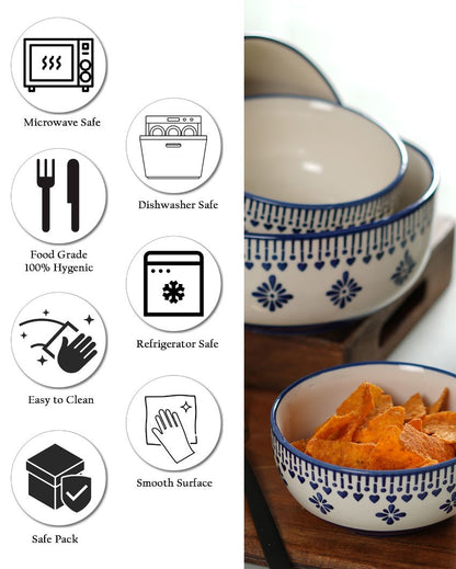 Blue Abstact Printed Ceramic Serving Bowls | Set Of 4