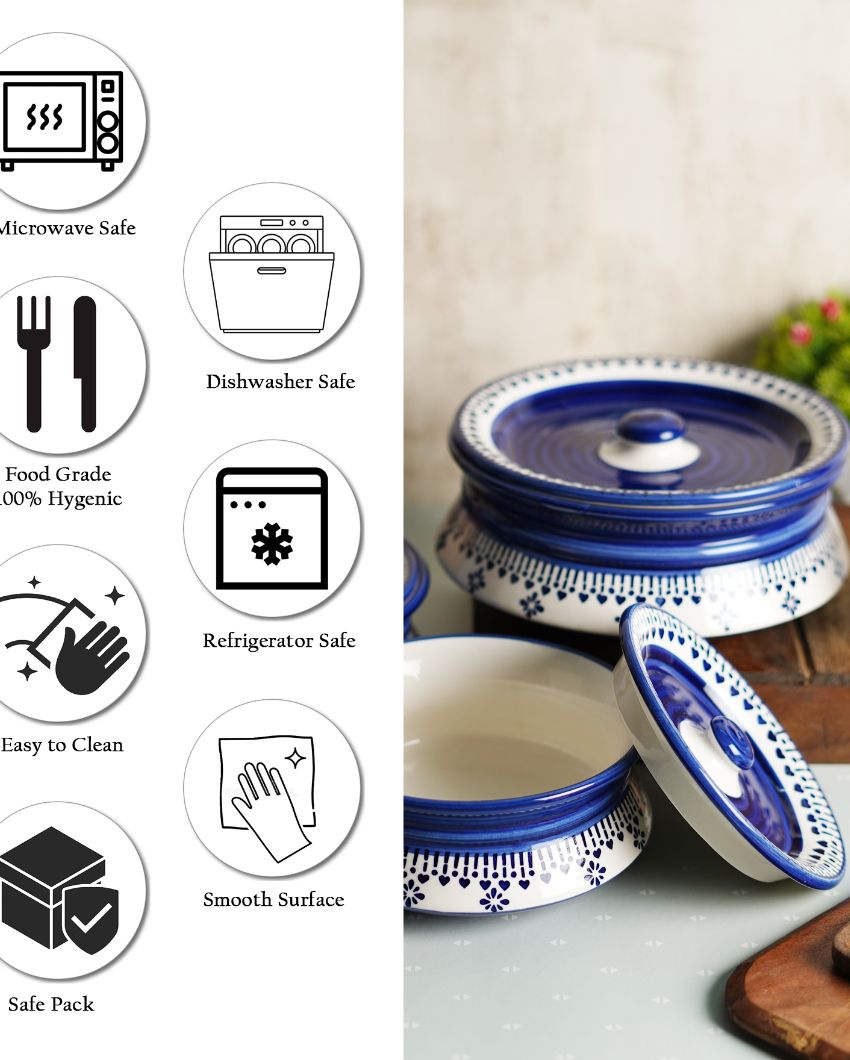 Blue Abstract Printed Ceramic Casseroles with Lid