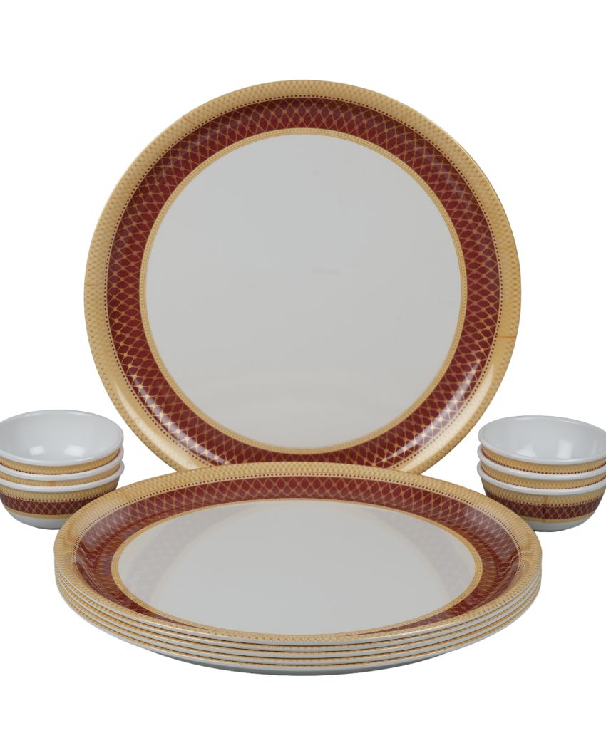 White Red Bordered Printed Melamine Dinner Set | Set Of 18 Pcs