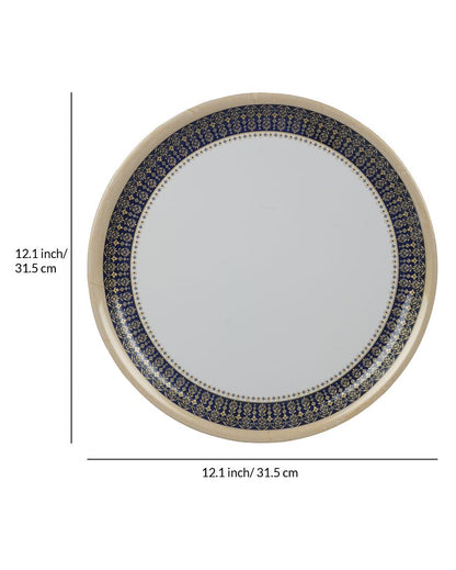 White Blue Bordered Printed Melamine Dinner Set | Set Of  12 Pcs