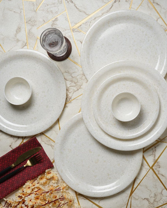 White Marble Designed Melamine Dinner Set | Set Of 18 Pcs