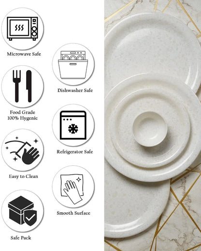 White Marble Designed Melamine Dinner Set | Set Of 18 Pcs