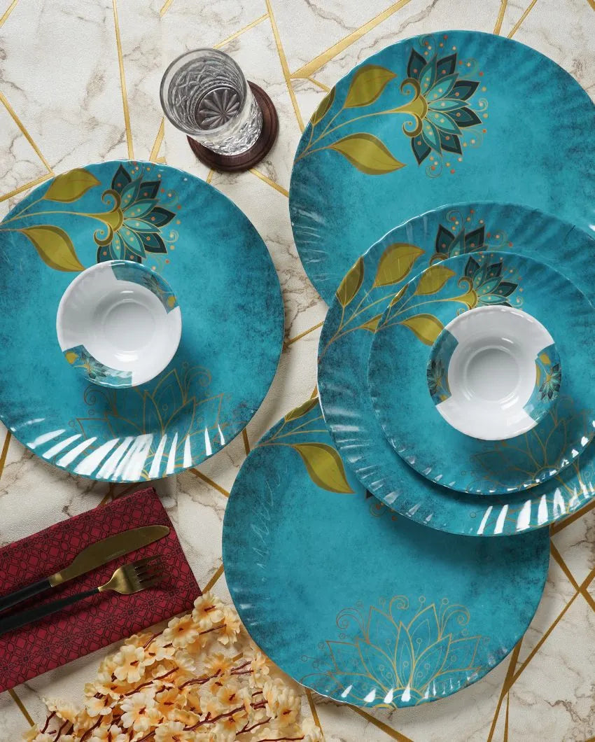 Blue Coloured Melamine Dinner Set | Set Of 18 Pcs