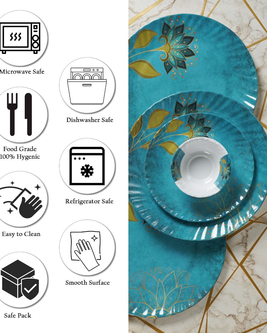 Blue Coloured Melamine Dinner Set | Set Of 18 Pcs