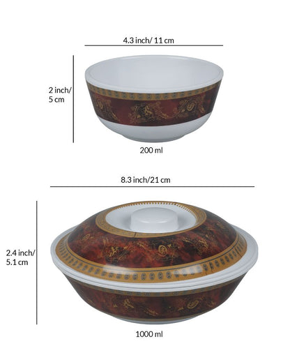 Red Gold Border Printed Melamine Dinner Set | Set Of 47 Pcs