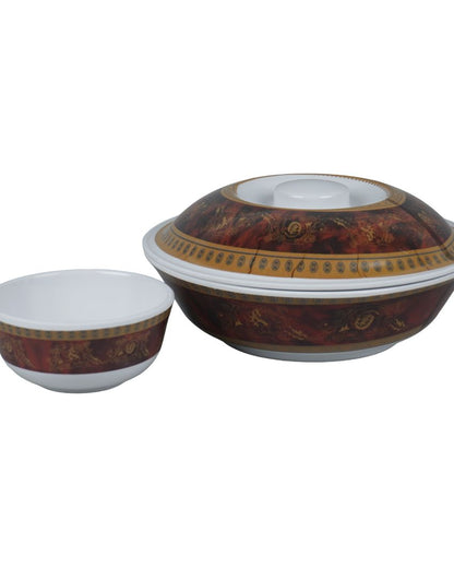 Red Gold Border Printed Melamine Dinner Set | Set Of 47 Pcs