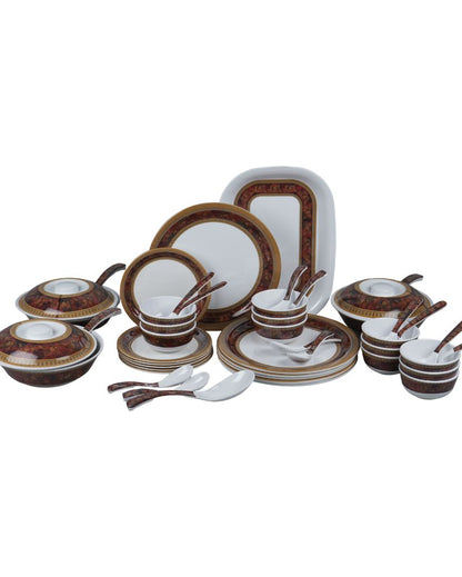 Red Gold Border Printed Melamine Dinner Set | Set Of 47 Pcs