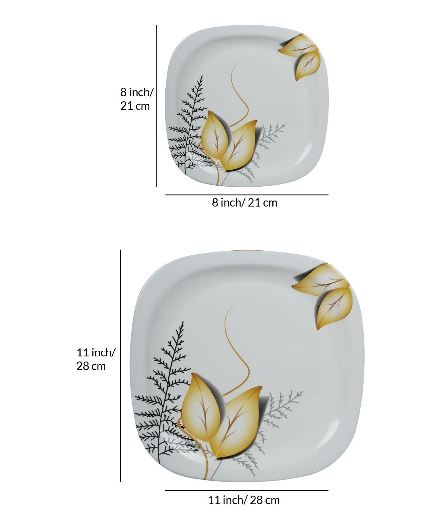 White Square Floral Printed Melamine Dinner Set | Set Of 37 Pcs