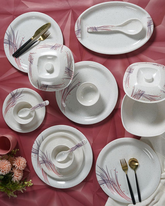 White Signature Designed Melamine Dinner Set | Set Of 41 Pcs