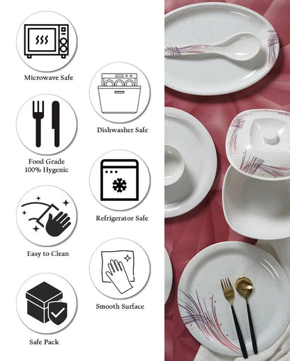 White Signature Designed Melamine Dinner Set | Set Of 41 Pcs