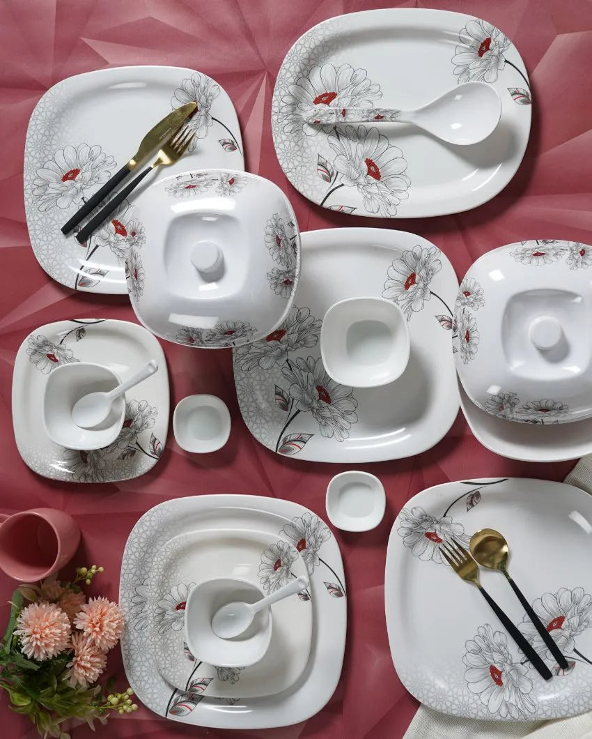 Melamine Square Black Floral Dinner Set | Set Of 47 Pcs