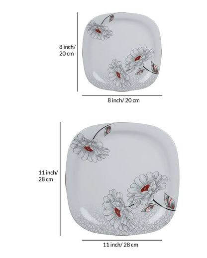 Melamine Square Black Floral Dinner Set | Set Of 47 Pcs