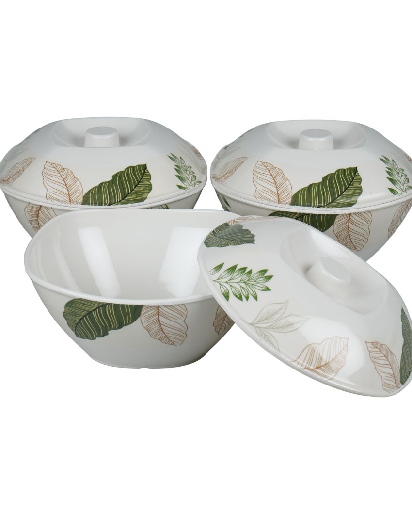 White Green Sqaure Floral Printed Dinner Set | Set Of  41 Pcs