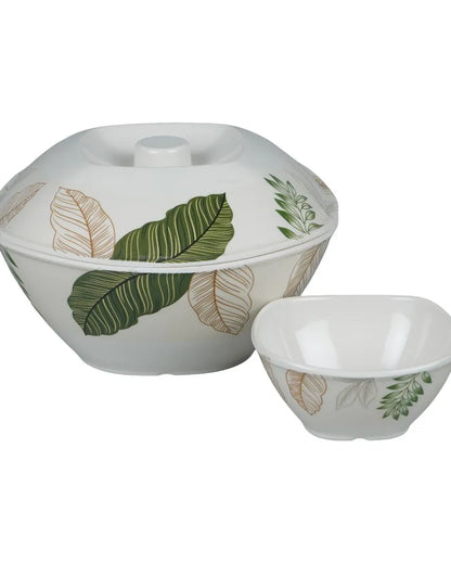 White Green Sqaure Floral Printed Dinner Set | Set Of  41 Pcs