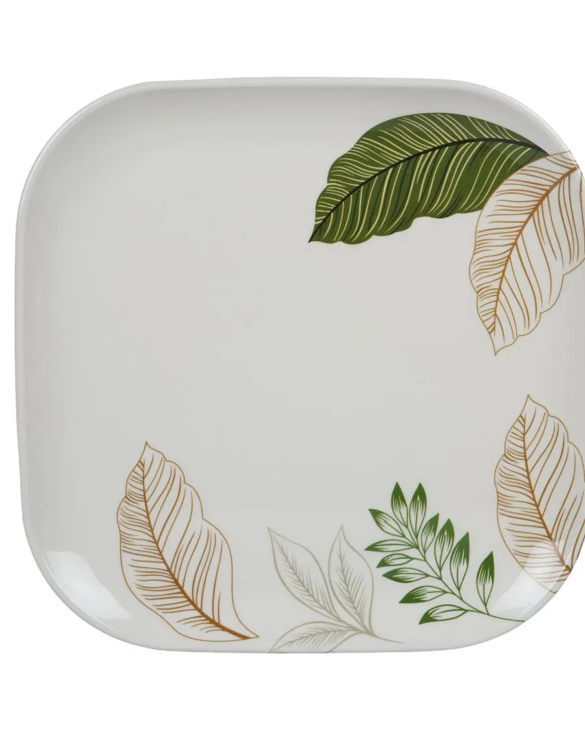 White Green Sqaure Floral Printed Dinner Set | Set Of  41 Pcs