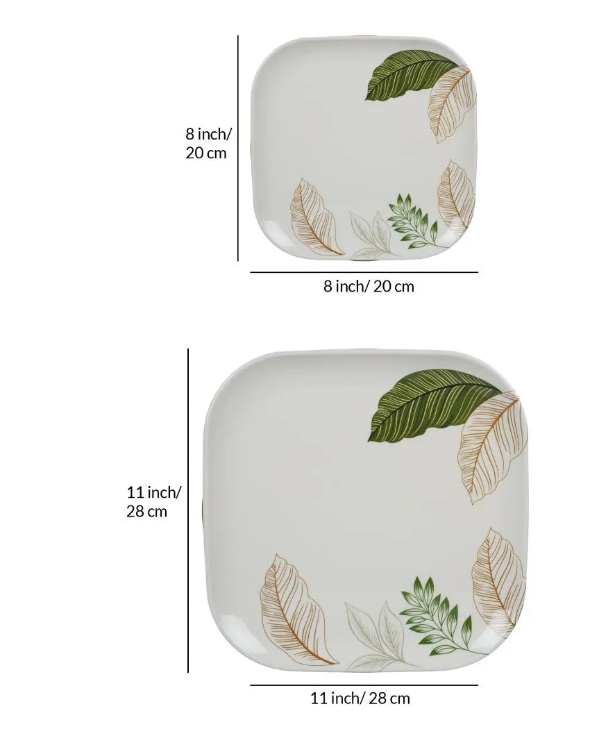 White Green Sqaure Floral Printed Dinner Set | Set Of  41 Pcs