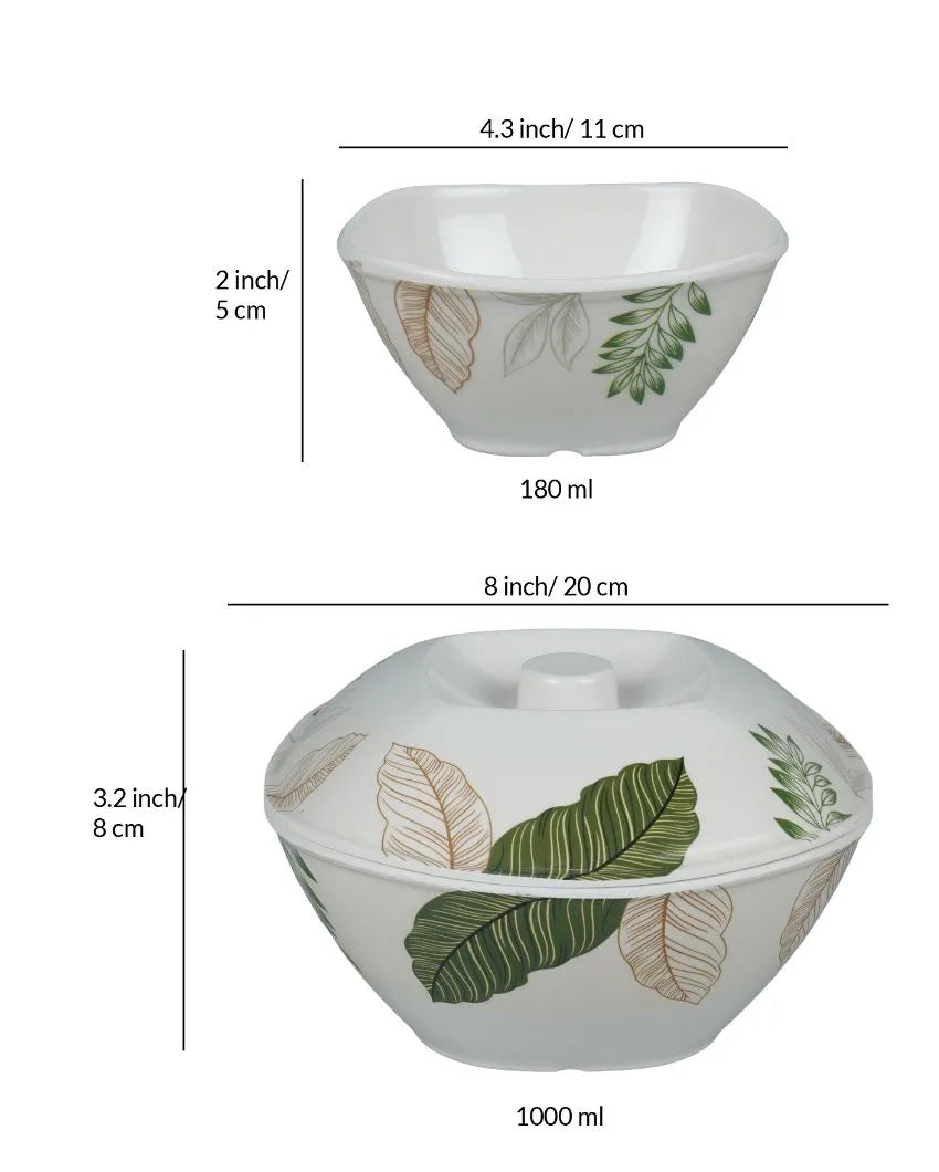 White Green Sqaure Floral Printed Dinner Set | Set Of  41 Pcs