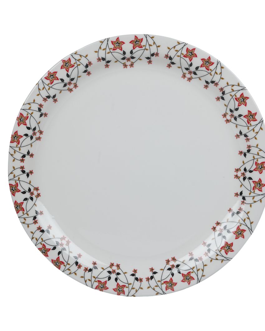 White Redfloral Chain Printed Melamine Dinner Set | Set Of  41 Pcs