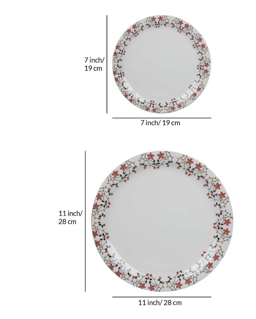 White Redfloral Chain Printed Melamine Dinner Set | Set Of  41 Pcs