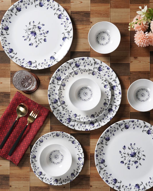 Blue Floral Printed Melamine Dinner Set | Set Of 24 Pcs