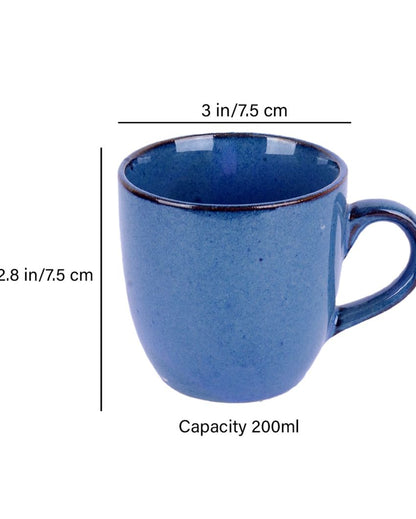 Blue Colored Ceramic Tea Coffee Mugs | Set Of 6 | 200 Ml