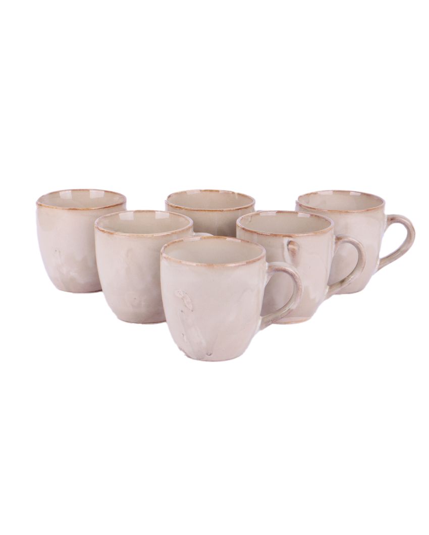 Cream Colored Ceramic Tea Coffee Mugs | Set Of 6 | 200Ml