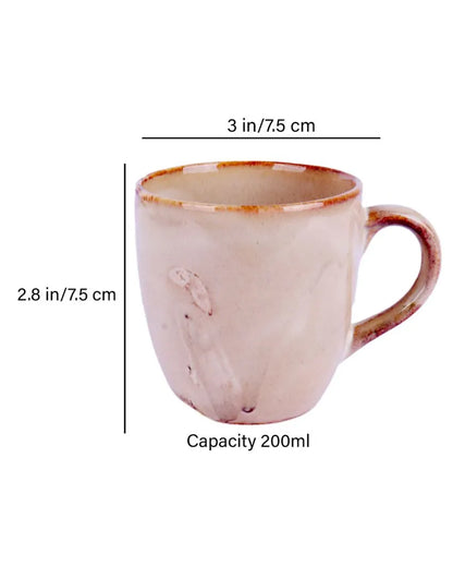 Cream Colored Ceramic Tea Coffee Mugs | Set Of 6 | 200Ml